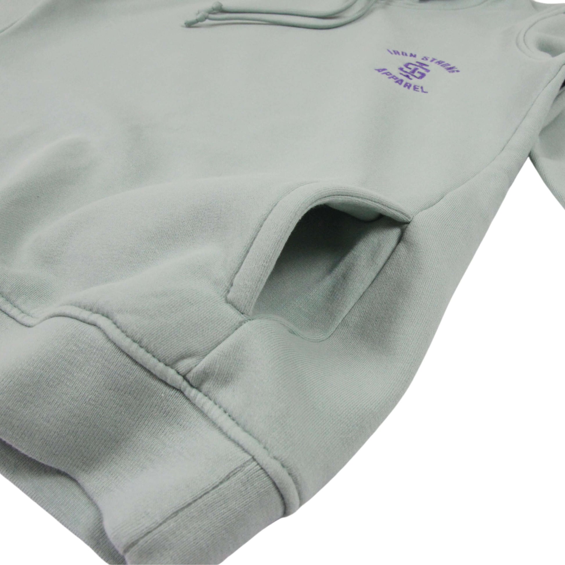 Sage Eco Hoodie pocket detail | Iron Strong Apparel