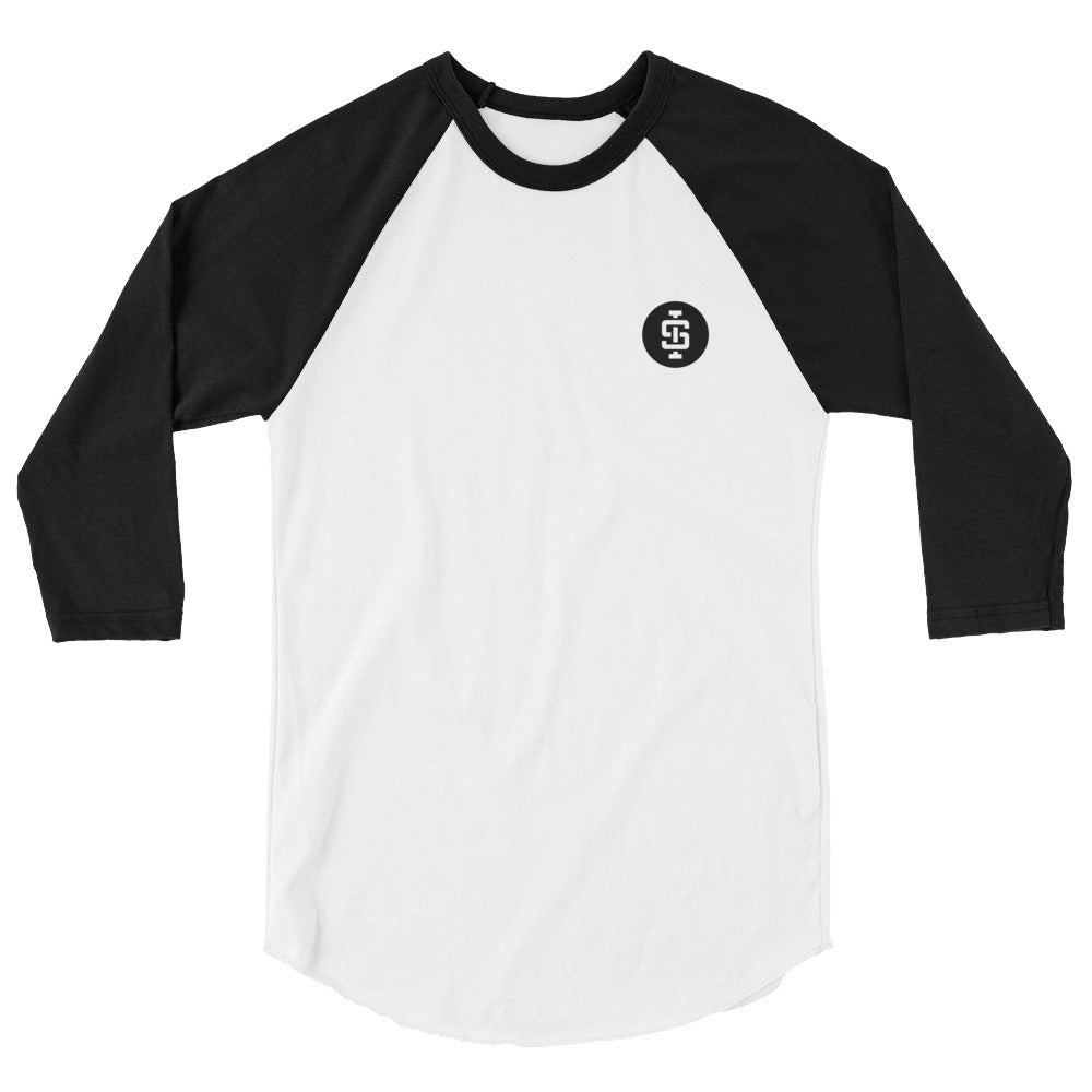 3/4 sleeve weightlifting shirt in white black | Iron Strong Apparel