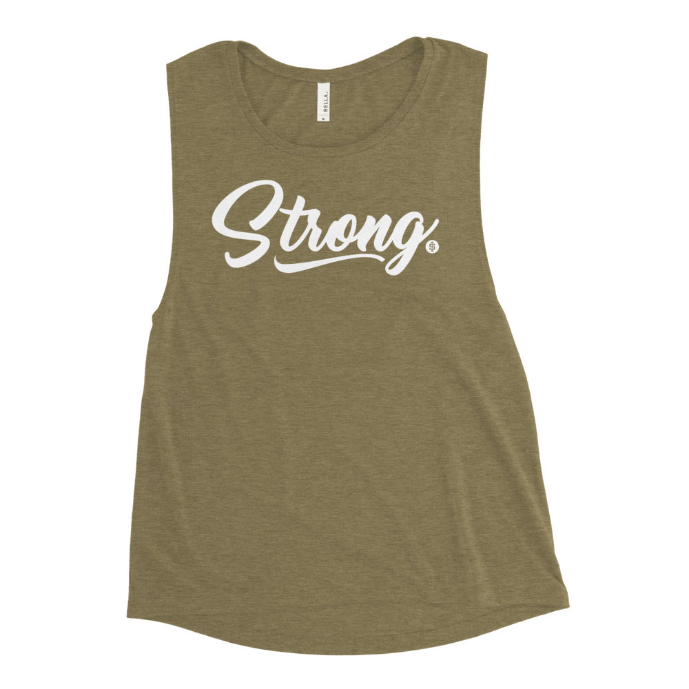 The 'Strong.' Women's Muscle tank olive | Weightlifting | Iron Strong Apparel