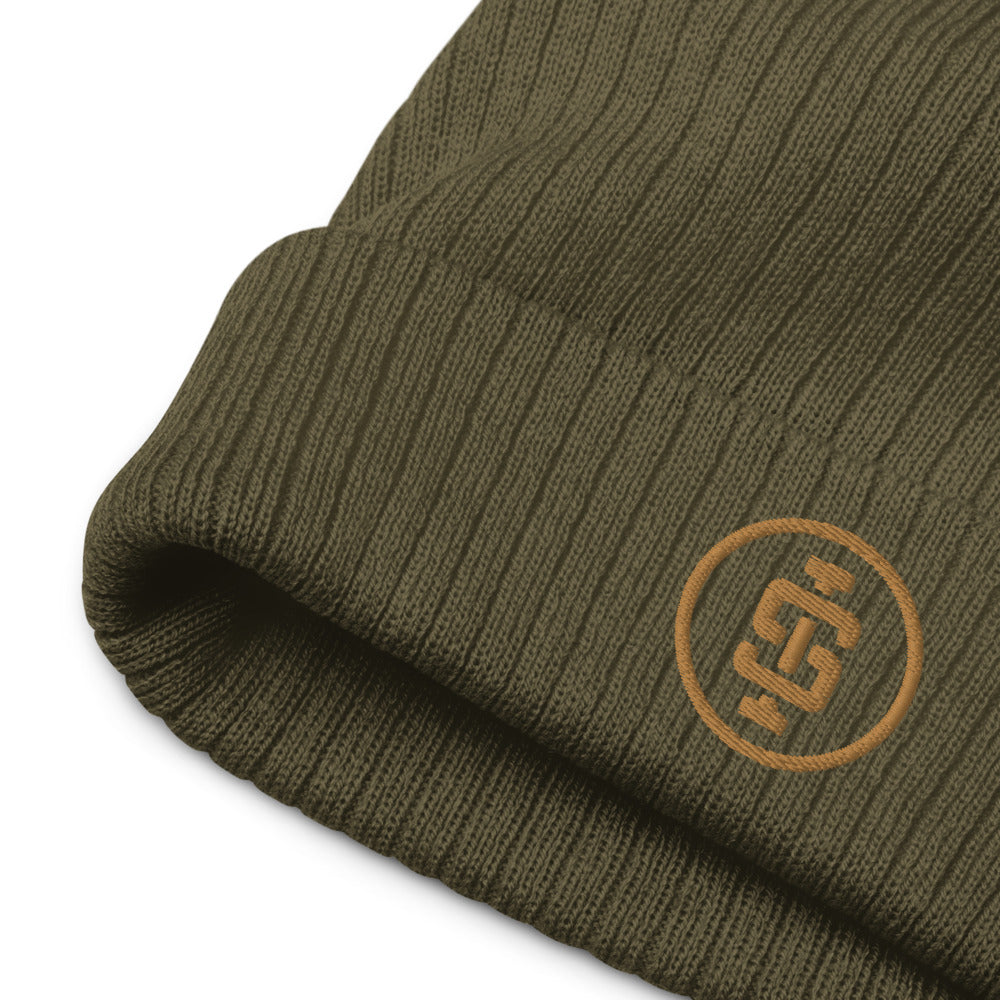 Logo cuffed beanie olive details | weightlifting | Iron Strong Apparel
